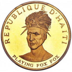 Аверс монеты Гаити, 100 гурдов, 1971, Вожди Сиу - Playing Fox Fox