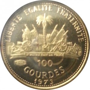 Аверс монеты Гаити, 100 гурдов, 1973, Христофор Колумб