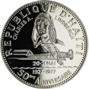 Аверс монеты Гаити, 100 гурдов, 1977, 50 лет трансатлантическому перелету Чарльза Линдберга