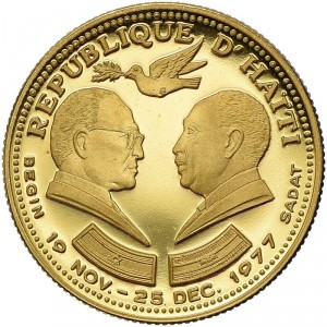 Аверс монеты Гаити, 250 гурдов, 1977, Менахем Бегин - Анвар Садат, мирные переговоры