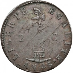 Реверс монеты Гаити, 2 сантима, 1849