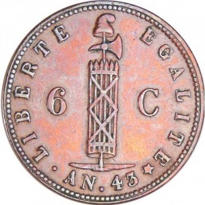Реверс монеты Гаити, 6 сантимов, 1846