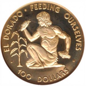 Реверс монеты Гайана, 100 долларов, 1977, Эльдорадо