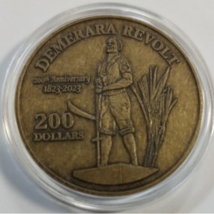 Реверс монеты Гайана, 200 долларов, 2023, 200-я годовщина Демерарского восстания