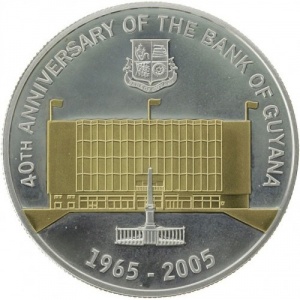 Реверс монеты Гайана, 1000 долларов, 2005, 40 лет Банку Гайаны