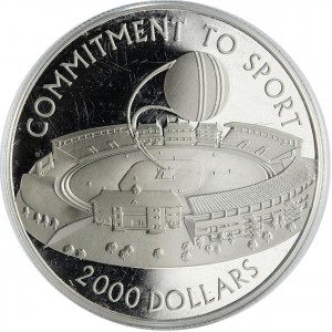Реверс монеты Гайана, 2000 долларов, 2007, Приверженность спорту
