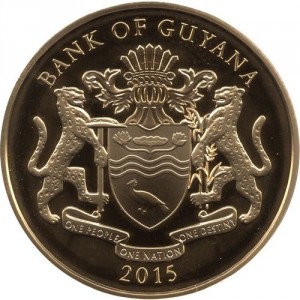 Аверс монеты Гайана, 5000 долларов, 2015, 50 лет Банку Гайаны