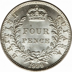 Реверс монеты Гайана, 4 пенса, 1938-1943