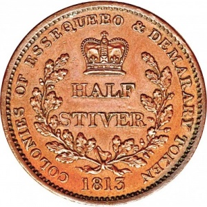 Реверс монеты Гайана, ½ стивера, 1813
