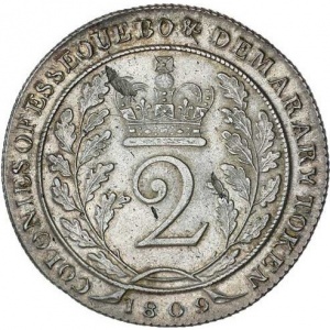 Реверс монеты Гайана, 2 гульдена, 1809