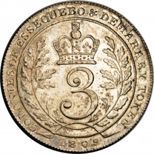 Реверс монеты Гайана, 3 гульдена, 1809