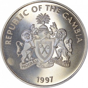 Аверс монеты Гамбия, 5 даласи, 1997, Возвращение Гонконга Китаю