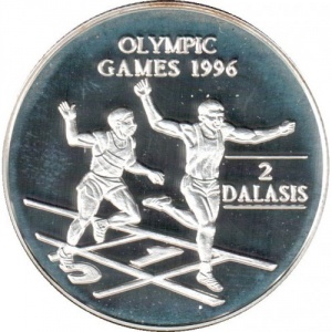Реверс монеты Гамбия, 2 даласи, 1996, XXVI летние Олимпийские Игры, Атланта 1996