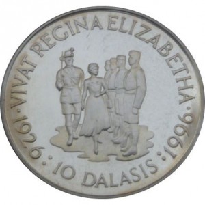 Реверс монеты Гамбия, 10 даласи, 1996, 70 лет со дня рождения Королевы Елизаветы II