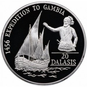 Реверс монеты Гамбия, 20 даласи, 1993, Генрих Мореплаватель