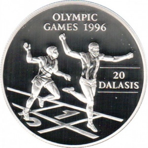 Реверс монеты Гамбия, 20 даласи, 1994, XXVI летние Олимпийские Игры, Атланта 1996