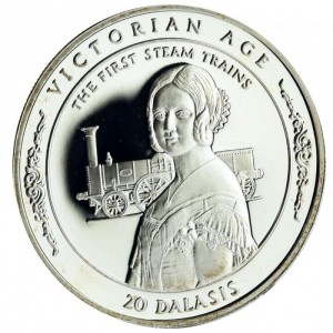 Реверс монеты Гамбия, 20 даласи, 1996, Викторианская эпоха - Первые паровозы