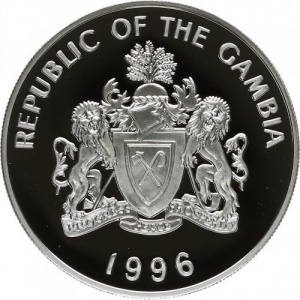 Аверс монеты Гамбия, 20 даласи, 1996, Чемпионат мира по футболу 1998