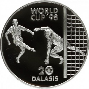 Реверс монеты Гамбия, 20 даласи, 1996, Чемпионат мира по футболу 1998