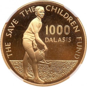 Реверс монеты Гамбия, 1000 даласи, 1989, Фонд "Save the Children"