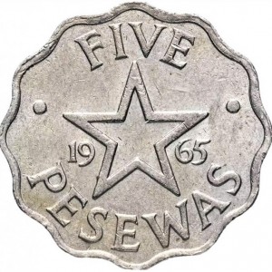Реверс монеты Гана, 5 песев, 1965