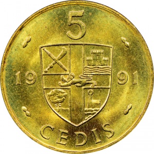 Реверс монеты Гана, 5 седи, 1991
