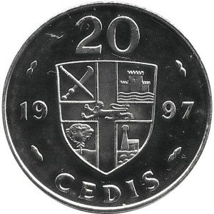 Реверс монеты Гана, 20 седи, 1991-1997