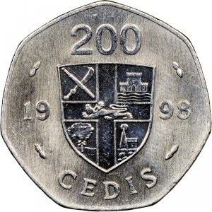 Реверс монеты Гана, 200 седи, 1996-1998