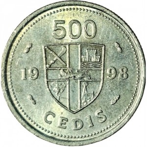 Реверс монеты Гана, 500 седи, 1996-1998