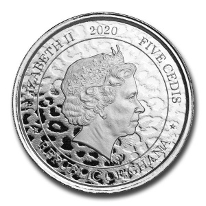 Аверс монеты Гана, 5 седи, 2020, Африканский леопард
