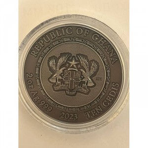 Аверс монеты Гана, 10 седи, 2023, Жизненная мудрость - Орёл и Ворон. Достигни своих высот
