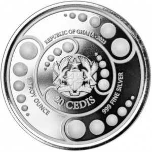 Аверс монеты Гана, 20 седи, 2023, Инопланетянин /Brilliant uncirculated/, Цветное покрытие