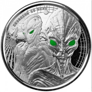 Реверс монеты Гана, 20 седи, 2023, Инопланетянин /Brilliant uncirculated/, Цветное покрытие