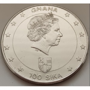 Аверс монеты Гана, 100 сика, 2002, Смерть Королевы-матери