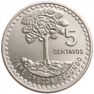 Реверс монеты Гватемала, 5 сентаво, 1971-1977