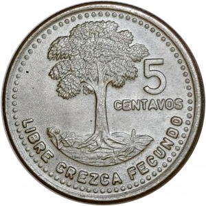 Реверс монеты Гватемала, 5 сентаво, 1977-2008