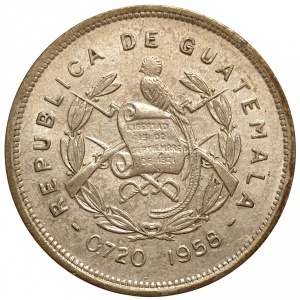 Аверс монеты Гватемала, 25 сентаво, 1950-1959