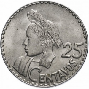 Реверс монеты Гватемала, 25 сентаво, 1965-1966
