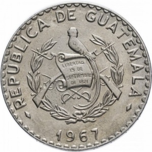 Аверс монеты Гватемала, 25 сентаво, 1967-1970