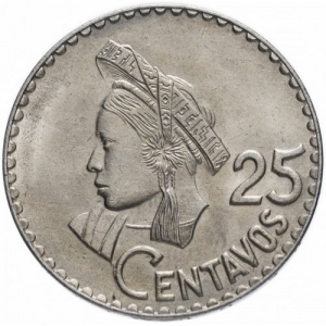 Реверс монеты Гватемала, 25 сентаво, 1967-1970