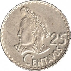 Реверс монеты Гватемала, 25 сентаво, 1971-1976