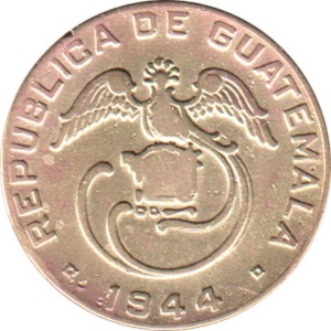 Аверс монеты Гватемала, 2 сентаво, 1943-1944