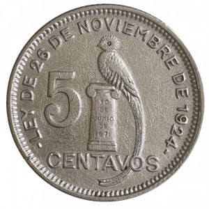 Реверс монеты Гватемала, 5 сентаво, 1925-1949