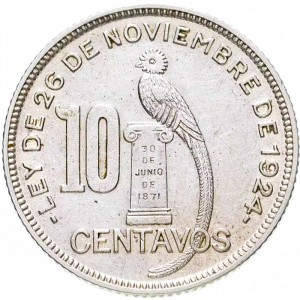 Реверс монеты Гватемала, 10 сентаво, 1925-1949