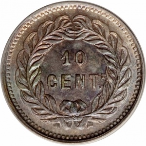 Реверс монеты Гватемала, 10 сентаво, 1881