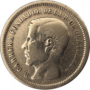 Аверс монеты Гватемала, 25 сентаво, 1869-1870