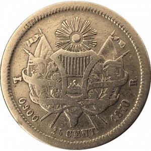 Реверс монеты Гватемала, 25 сентаво, 1869-1870