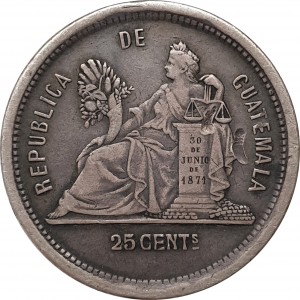 Реверс монеты Гватемала, 25 сентаво, 1881-1891