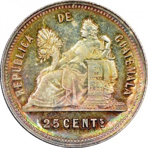 Реверс монеты Гватемала, 25 сентаво, 1890-1893