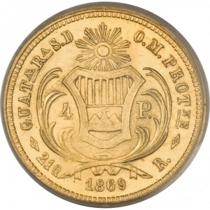 Реверс монеты Гватемала, 4 песо, 1866-1869